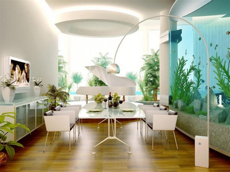 1room decorating ideas with aquarium 740x555